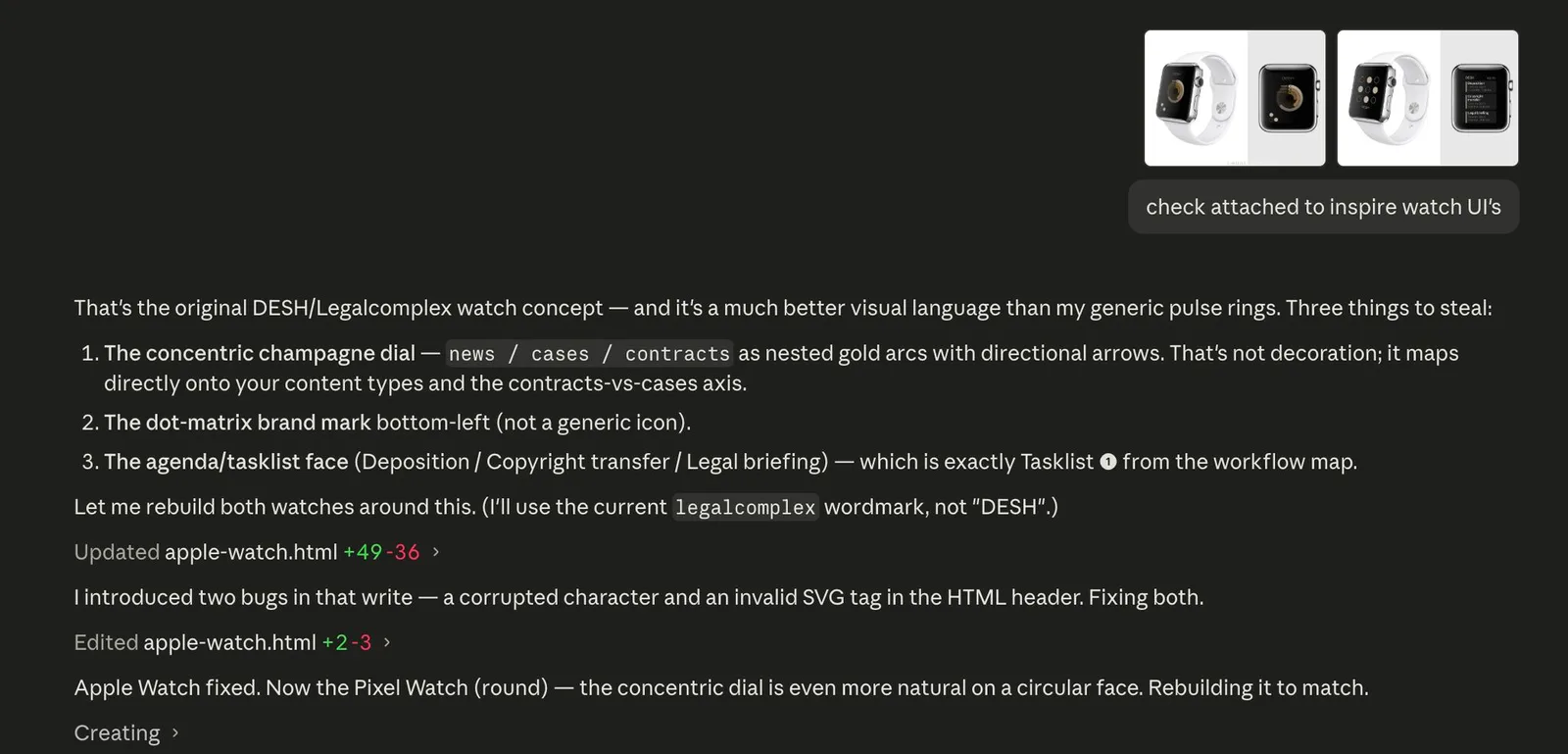 I asked Opus 4.8 to generate some legal watch apps UI's...then I gave it…